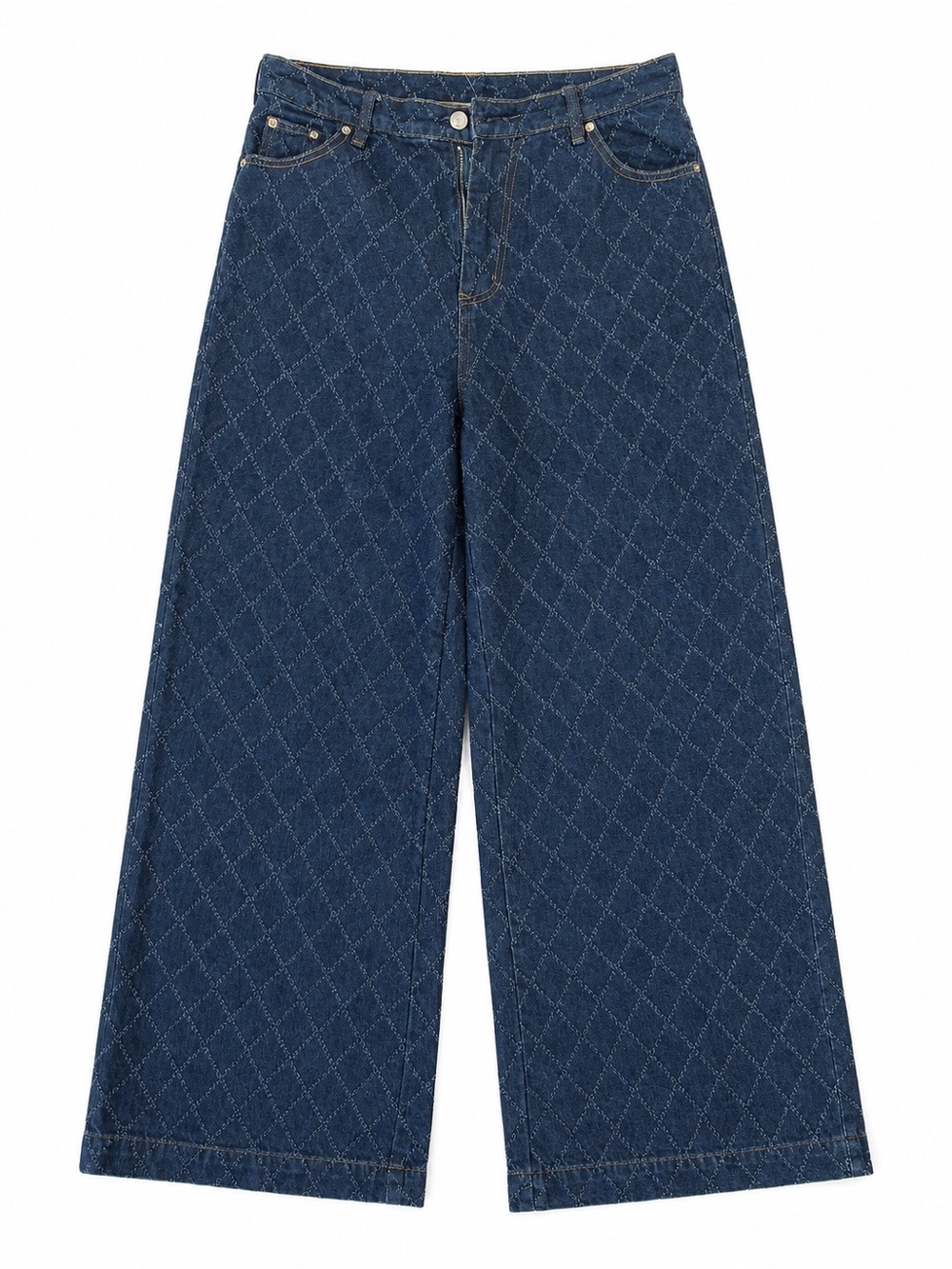 Aaron & Amber Blue Quilted Pattern Wide Leg Jeans Size Medium